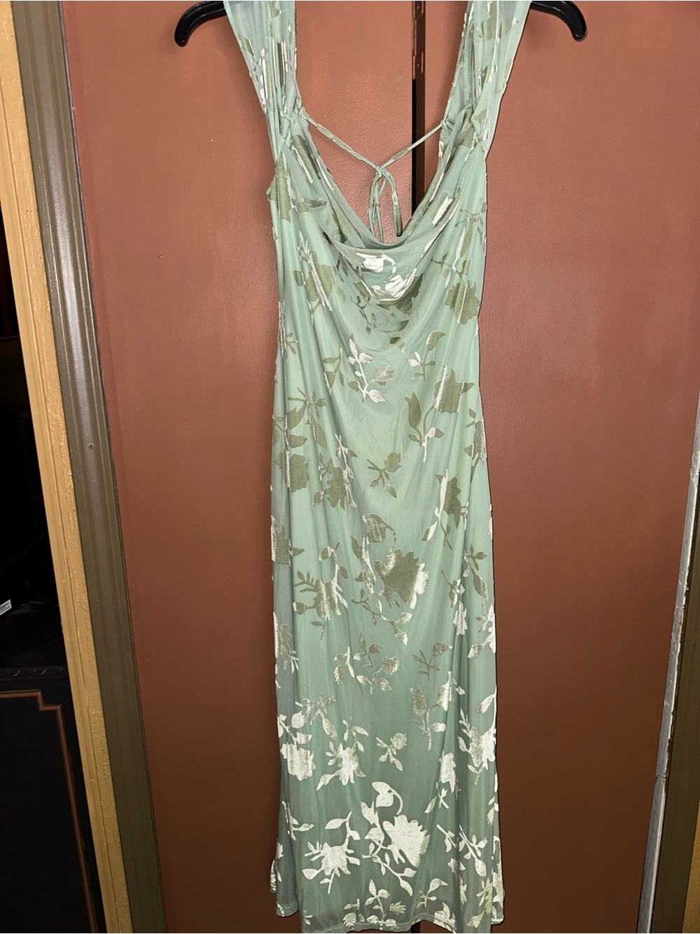 Hello Molly Mint Green Metallic Floral Backless Slip Dress
